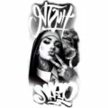 Temporary tattoo sticker black and grey Chicano style nun graffiti design waterproof body art - NZ1259 Nun Money Graffiti Style / 19.8x9.6CM