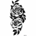 Black and white rose floral temporary tattoo sticker for arm and collarbone body art - Black and White Rose Style (NZ1317) / 19.8x9.6CM
