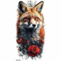 Watercolor fox temporary tattoo sticker with red roses design for arms body art body decoration - Fox and Rose (NZ1247)