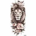 Floral lion temporary tattoo sticker featuring intricate botanical and animal art. - Lion and Flowers Style (NZ625) / 19.8x9.6CM