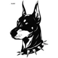 Doberman dog spiked collar temporary tattoo sticker black and white animal totem body art - HL009