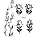 Foglio di adesivi per tatuaggi floreali neri minimalisti, arte lineare botanica HM072. - HM072 (Viti Floreali)