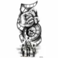Temporary tattoo sticker black sketch father children family design arm body art deco - NZ1279 Father Son Clock Style / 19.8x9.6CM