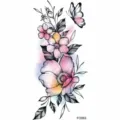 Watercolor floral temporary tattoo sticker with butterfly design for hand wrist and leg. - Watercolor Floral Butterfly Style (FO063) / 15x7CM