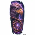 Watercolor eagle arm temporary tattoo sticker, dark clock lightning design for men and women. - Eagle and Clock (NZ1260)