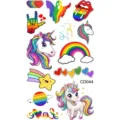 Pegatinas de tatuaje temporal de unicornio arcoíris colorido para brazos, manos y cuerpo. - Patrón CD044 / 12x6.8cm