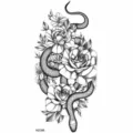 Snake rose temporary tattoo sticker black and white floral body art design variant style - Snake and Rose Style (NZ308) / 19.8x9.6CM