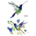 Watercolor hummingbird temporary tattoo stickers for arm neck body art floral design 2pcs - Hummingbird Pattern (SW485) / 9.8x5.8cm