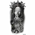 Temporary tattoo sticker waterproof body art dark style blindfolded woman design aesthetic. - NZ1322 Blindfolded Woman Scales Style / 19.8x9.6CM