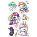 Cute unicorn temporary tattoo stickers set, colorful cartoon rainbow waterproof body art for kids. - SW732