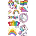 Hoja de tatuajes temporales de unicornio colorido arcoíris orgullo pegatina de arte corporal - Patrón CD045 / 12x6.8cm