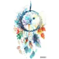 Autocollant de tatouage temporaire attrape-reves aquarelle colore pour le cou et main. - SW551 / 9.8x5.8cm