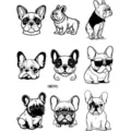 Simpatici adesivi per tatuaggi temporanei bulldog francese, arte di linea in bianco e nero. - HM095 (Bouledogue Francese)