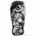 Temporary arm tattoo sticker featuring realistic eye, pocket watch and father son design. - NZ960 Character Clock Eyeball Style / 19.8x9.6CM