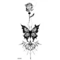 Black and white rose butterfly temporary tattoo sticker minimalist body art design variant. - FO154