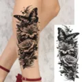 Adesivo per tatuaggio temporaneo impermeabile farfalla nera rosa gamba sexy decoro - Motivo Farfalla Floreale (NZ507)