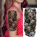 Adesivo per tatuaggio temporaneo realistico impermeabile famiglia di leoni per braccio e coscia - Stile Famiglia di Leoni (NZ309)