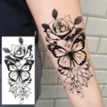 Waterproof temporary tattoo sticker with realistic rose and butterfly design for arm and leg. - Butterfly Floral Pattern (NZ512)