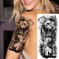 Waterproof temporary lion warrior tattoo sticker for arm and thigh body art decoration. - Lion Wolf Style (NZ314)