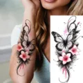 Waterproof temporary tattoo sticker featuring sexy butterfly and pink flowers for arms and legs. - Butterfly Floral Pattern (NZ515)