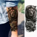 Waterproof temporary tattoo sticker for arm and leg with realistic lion and rose design. - Lion Rose Style (NZ317)