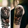 Lion rose temporary tattoo sticker, realistic waterproof arm body art design for men women. - Lion Rose Style (NZ319)
