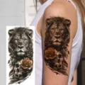 Realistic temporary lion skull rose tattoo sticker for arm and thigh, waterproof design. - Lion Skull Style (NZ320)