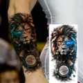 Lion compass temporary tattoo sticker, realistic waterproof arm thigh body art design. - Lion Compass Style (NZ325)