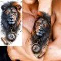Waterproof temporary lion tattoo sticker for arm and leg, realistic fierce beast body art. - Lion Compass Style (NZ327)
