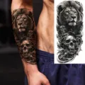 Waterproof temporary tattoo sticker with lion skull design for arm and leg styling. - Lion Skull Bird Style (NZ332)