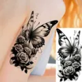 Waterproof temporary butterfly rose tattoo sticker black floral body art accessory - Butterfly Floral Pattern (NZ526)