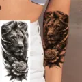 Realistic lion and rose temporary tattoo sticker waterproof body art for arm and thigh - Lion Rose Style (NZ342)