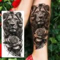 Realistic lion and rose temporary tattoo sticker for arm and leg, waterproof and long lasting. - Lion Rose Style (NZ343)