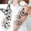 Waterproof temporary tattoo sticker with black and white butterfly and beautiful flower design for arm. - Butterfly Floral Pattern (NZ530)