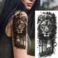 Waterproof temporary tattoo sticker featuring realistic lion family and forest design for arms. - Lion Forest Style (NZ344)