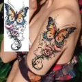 Waterproof temporary tattoo sticker with colorful butterfly and elegant rose flower design. - Butterfly Floral Pattern (NZ1024)