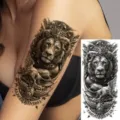 Waterproof temporary lion tattoo sticker for arm and leg, realistic black design. - Lion Crown Style (NZ346)