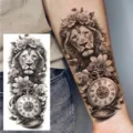 Realistic lion and pocket watch temporary tattoo sticker waterproof long lasting body art design. - Lion Pocket Watch Style (NZ348)
