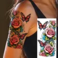 Temporary tattoo sticker with sexy butterfly and red rose design, waterproof arm body art. - Butterfly Floral Pattern (NZ1030)