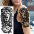 Real black lion mechanical clock temporary tattoo sticker for arm waterproof durable body art. - Lion Clock Gear Style (NZ354)
