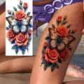 Waterproof temporary tattoo sticker featuring stunning blue butterfly and elegant orange roses design. - Butterfly Floral Pattern (NZ1148)
