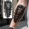 Realistic lion and skull temporary tattoo sticker for arm and leg waterproof body art. - Lion Skull Sword Style (NZ355)