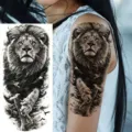 Waterproof temporary tattoo sticker featuring a realistic black and white lion design for arms. - Lion Bird Style (NZ359)