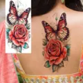 Butterfly rose temporary tattoo sticker variant, beautiful red flower body art design - Butterfly Floral Pattern (NZ1152)