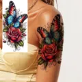 Waterproof temporary tattoo sticker featuring beautiful butterfly and rose design for arm and leg. - Butterfly Floral Pattern (NZ1154)