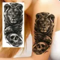 Realistic lion skull temporary tattoo sticker for arm and leg, waterproof long-lasting body art. - Lion Skull Style (NZ368)