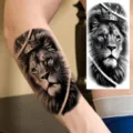Waterproof lion crown temporary tattoo sticker for arm and leg, realistic black tattoo design. - Lion Crown Style (NZ866)