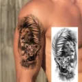 Waterproof temporary lion family tattoo sticker for arm, realistic black wild animal body art. - Lion Family Palm Style (NZ945)