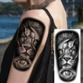 Realistic waterproof temporary lion clock tattoo sticker for arm and thigh, long-lasting art. - Lion Clock Eyeball Style (NZ952)