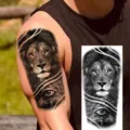 Waterproof temporary tattoo sticker featuring realistic lion and all-seeing eye design. - Lion Pyramid Eyeball Style (NZ953)
